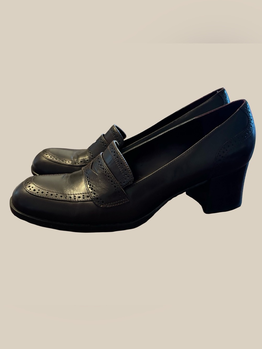 Etienne Aigner E-Greeley Women Dark Brown Leather Heeled Penny Loafer Pumps 7.5M - Picture 4 of 8